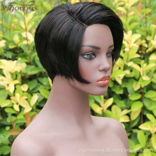 Vigorous Front Lace Human Hair Short Wigs Pixie Cut Bob Wigs Real Indian Hair Glueless Lace Front Wig for Black Women